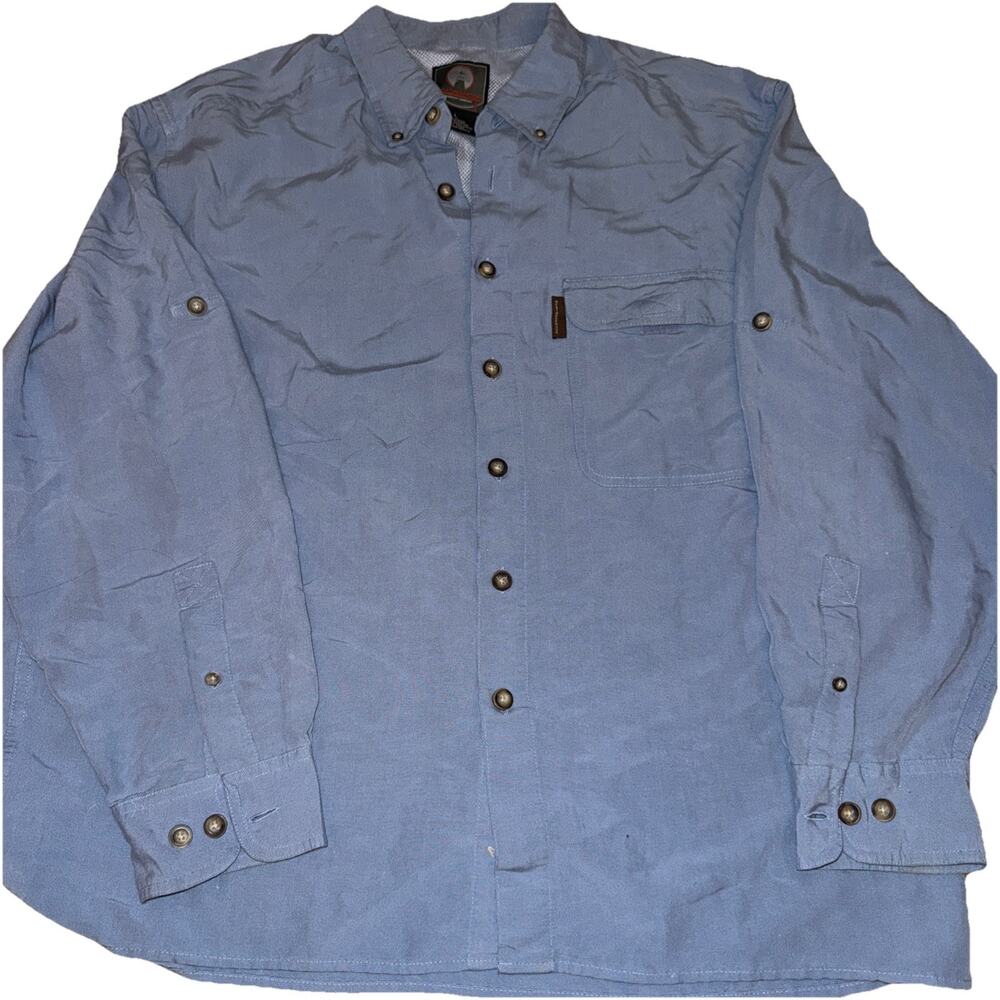Men's WEATHERPROOF GARMENT CO Long Sleeve Shirt Size L Roll-tab Sleeves Blue